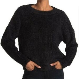 FRNCH Glitter Long Sleeve Crop Sweater Black Womens M/L NEW